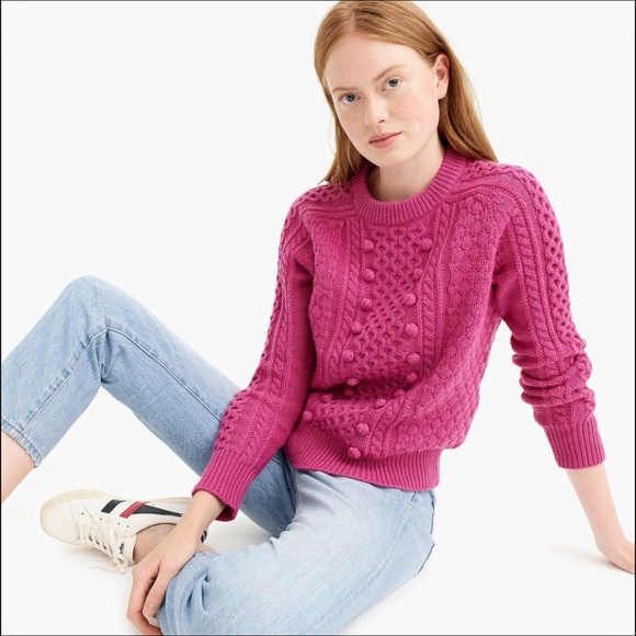 J.Crew Popcorn cable-knit sweater-K5311-berry/pink - Picture 2 of 8